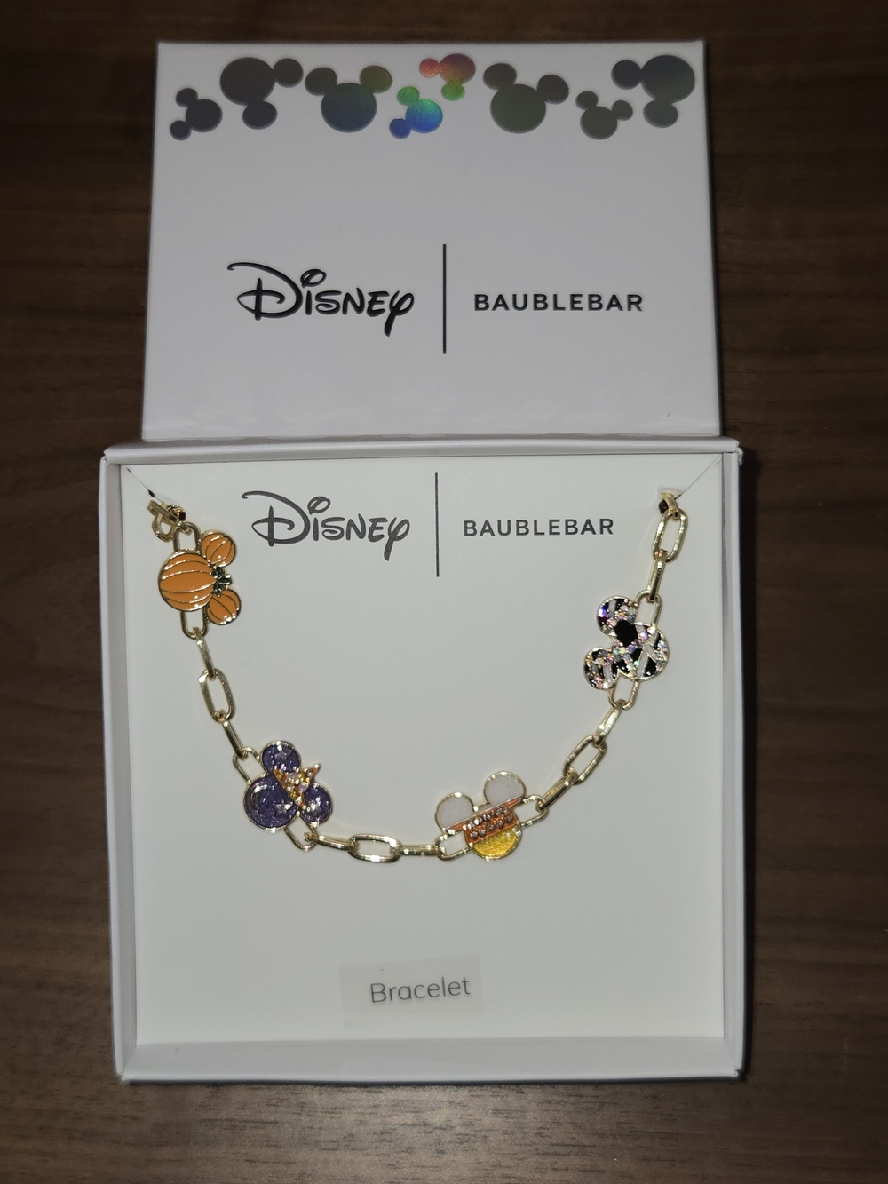 Disney Baublebar Gold Chain Bracelet with Multicolor Mickey Halloween Charms